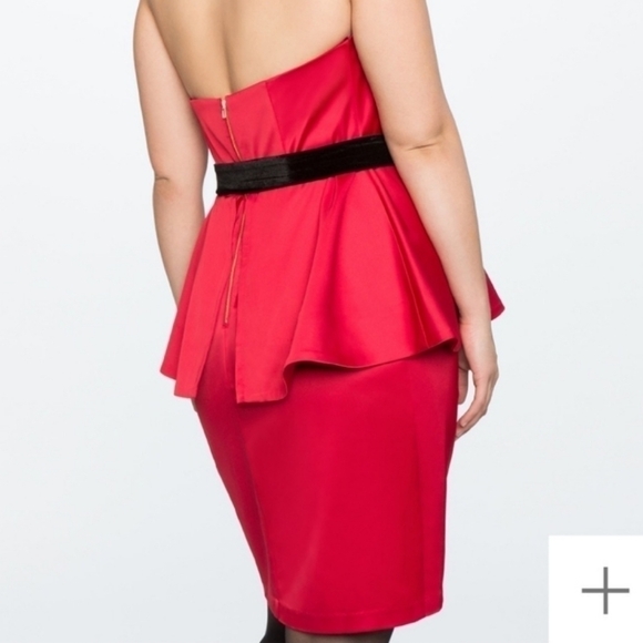 Eloquii Draped Bodice Peplum Dress in Red - Picture 2 of 12